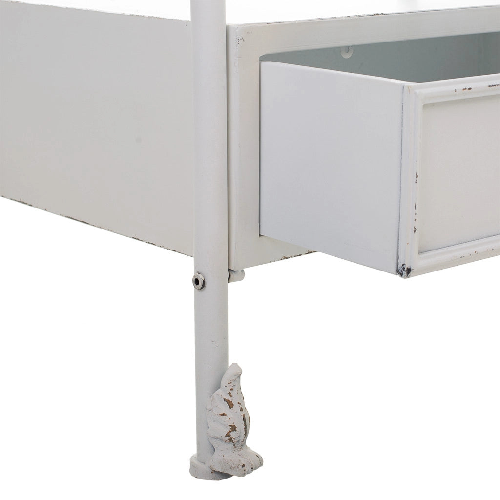 Specchio da terra e cassetto in metallo bianco 65x38x184h