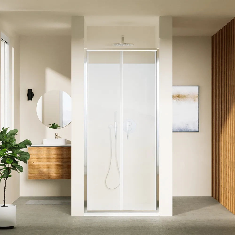 Porta doccia 90cm con apertura saloon profili slim cromati vetro 6mm trasparente h190 | Portofino