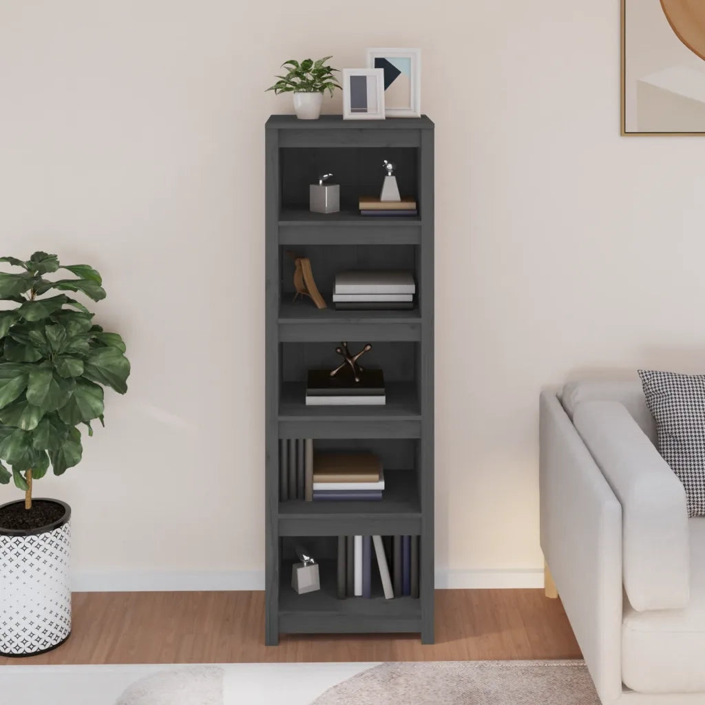 Libreria Grigia 50x35x154 cm in Legno Massello di Pino 821716