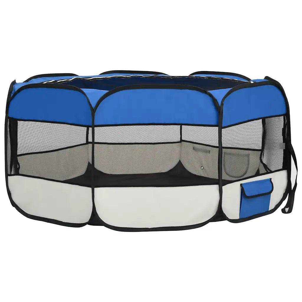 Box per Cani Pieghevole con Borsa Trasporto Blu 145x145x61 cm 171016