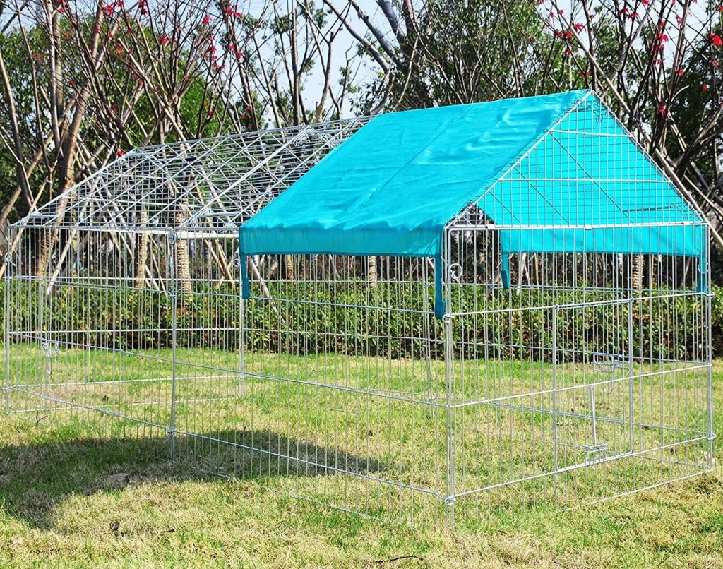 Recinto per Conigli Esterno Pollaio Galline in Metallo Recinzione Rete Gabbia per Piccoli Animali Giardino, Maglia metallica di 4cm, 220x103x103 cm, 0200HT