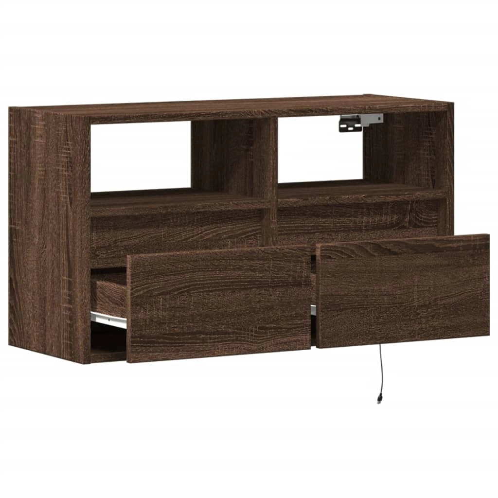 Mobile TV multimediale scaffale TV credenza mobile TV sala da pranzo soggiorno camera da letto mobile da parete con luci LED rovere 80 x 31 x 45 cm marrone 02_0027962