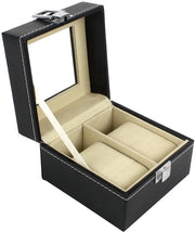 Cassaforte per orologi da 2 pezzi Nero, cassaforte per orologi con coperchio in vetro realizzato in pelle Piccola scatola da gioielli portatile organizzatore per accessori da viaggio