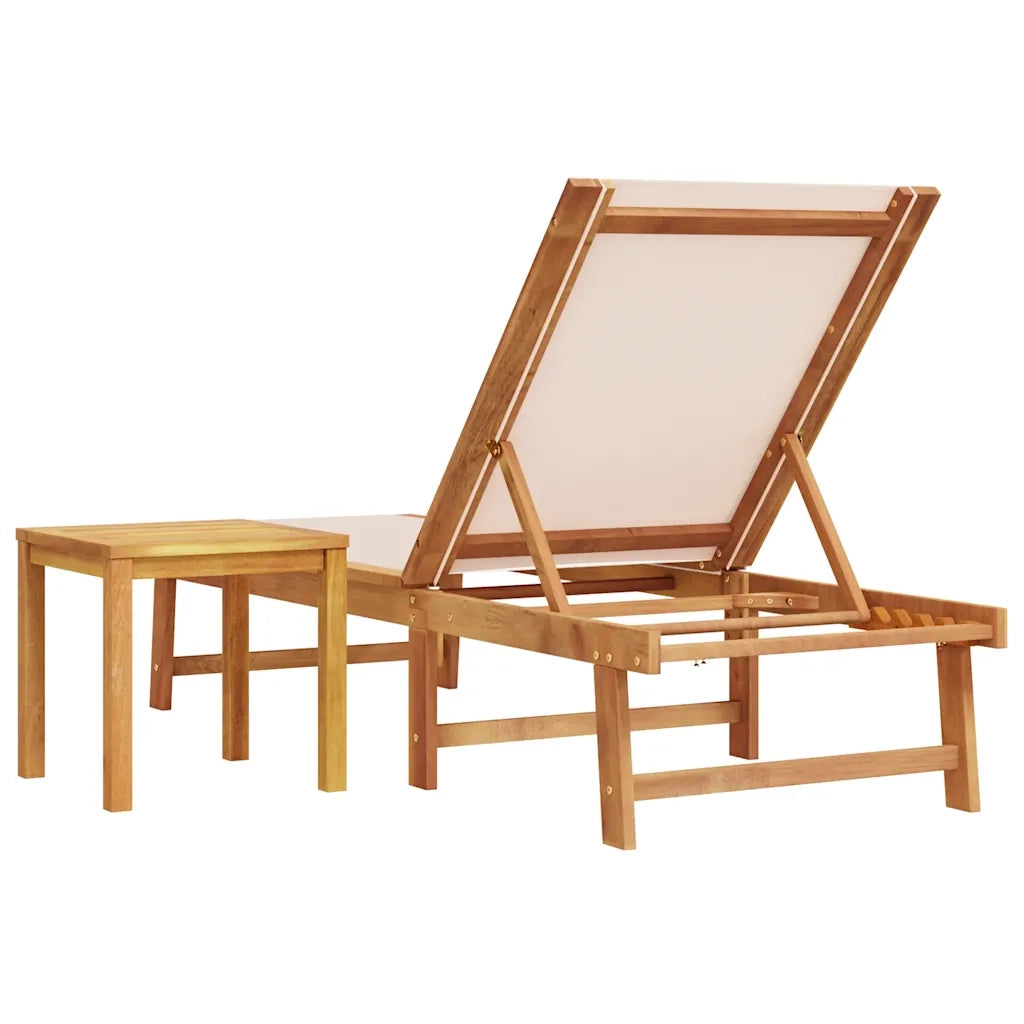 vidaXL Lettino Prendisole con Tavolo Crema Massello Acacia e Textilene
