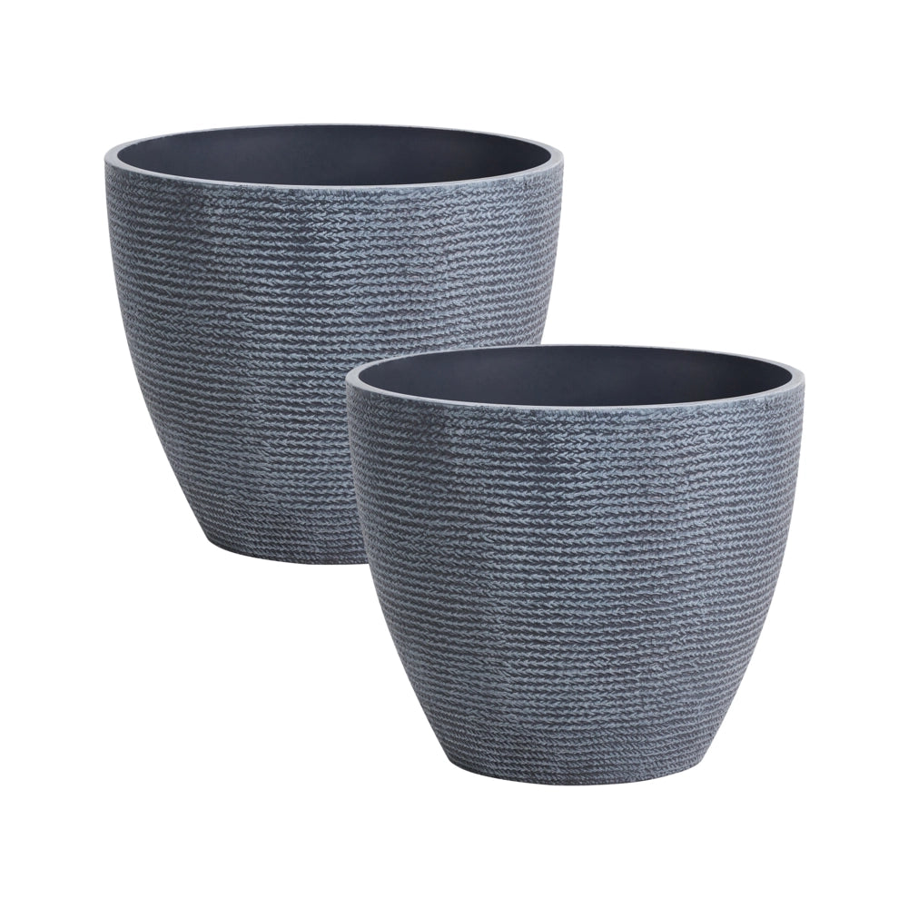 Set di 2 vasi da giardino grandi in materiale sintetico con effetto maglia, per terrazza, colore grigio
