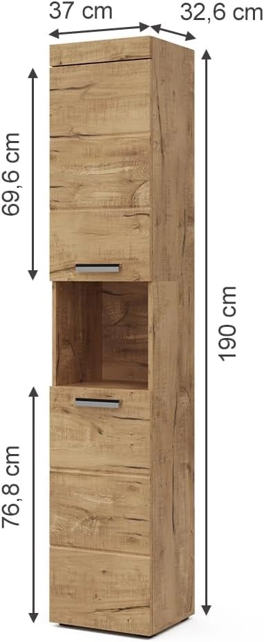 Mobile bagno alto Luna, Quercia Wotan, 37 x 190 cm, per montaggio a parete, combinabile con altri mobili Luna