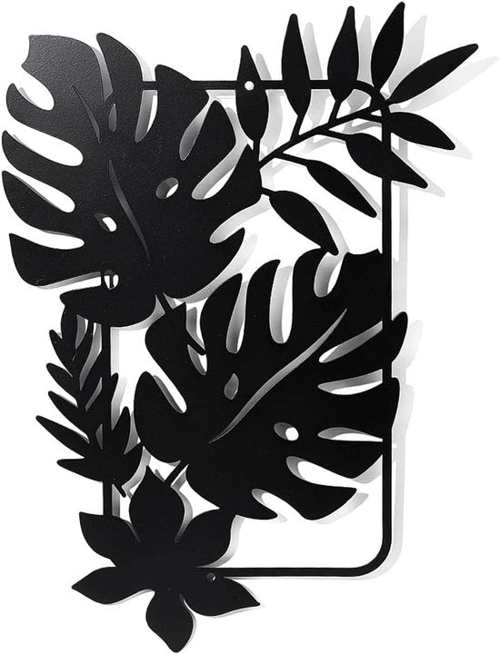 Decorazione per parete con foglie metalliche, silhouette nera con foglie tropicali, casa, camera da letto, soggiorno, bagno, cucina, ufficio, decorazione per parete, 30x21,9 cm