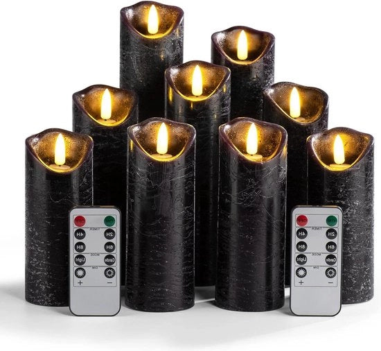 Set di candele LED senza fiamma - alimentate a batterie, fiammelle oscillanti, con timer a distanza - decorazioni per matrimoni, compleanni, Halloween, Natale - nero