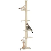 Albero per Gatti, altezza regolabile da 225-275 cm, base stabile, set anti-ribaltamento, copertura in peluche, Crema