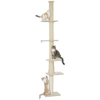 Albero per Gatti, altezza regolabile da 225-275 cm, base stabile, set anti-ribaltamento, copertura in peluche, Crema