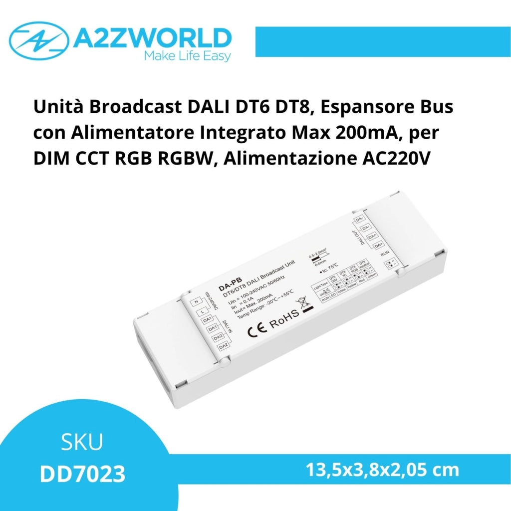 Unità Broadcast DALI DT6 DT8, Espansore Circuito Bus con Alimentatore Integrato Max 200mA, per DIM CCT RGB RGBW, AC220V