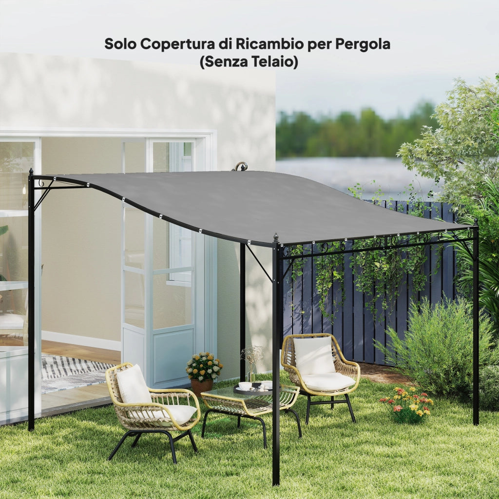 Telo Pergola da Giardino ¨C zephmum ¨C Grigio 297x297 cm 3x3 m con Fori Drenaggio