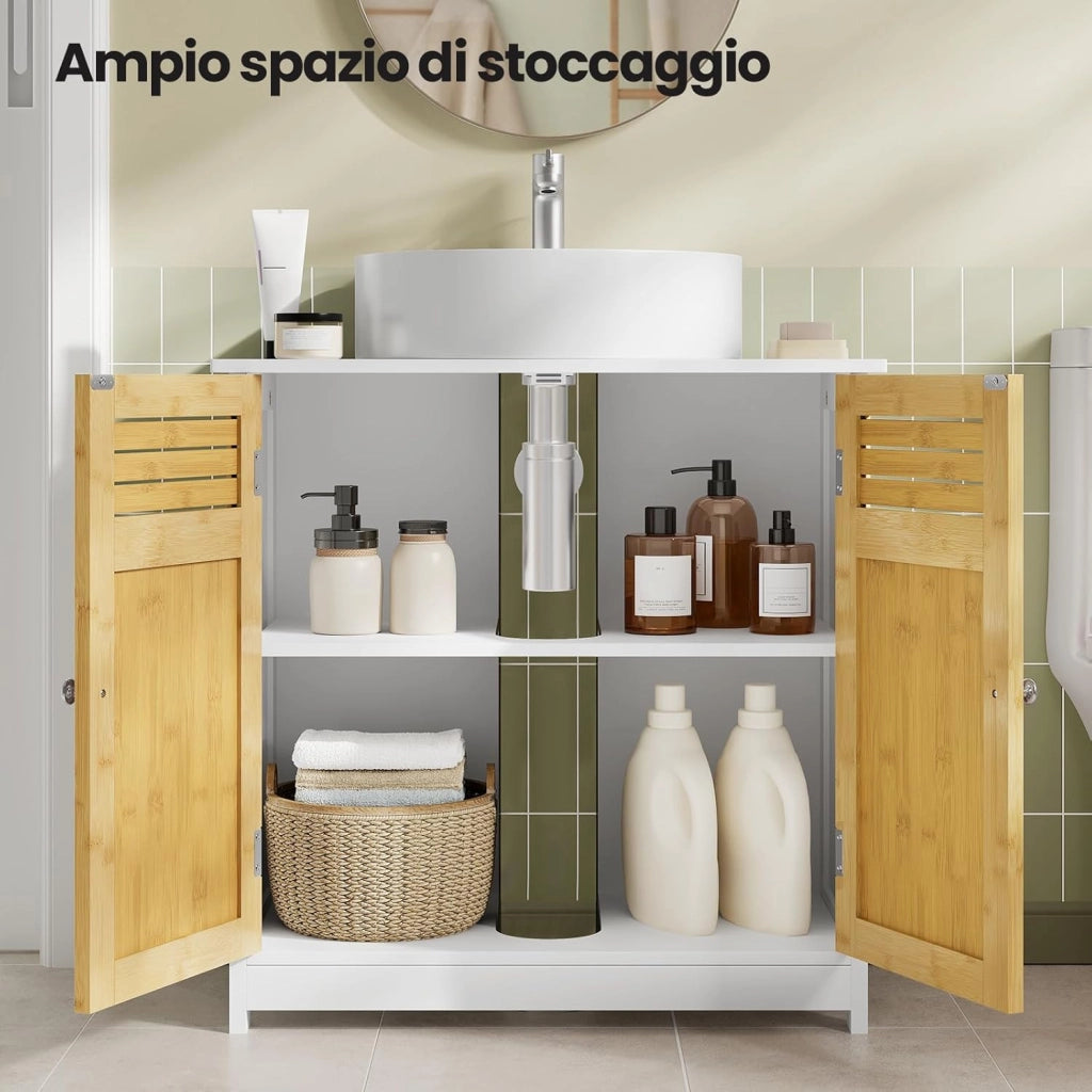 Armadietto Sottolavabo Mobiletto sotto Lavandino per Bagno con Due Ante in Legno