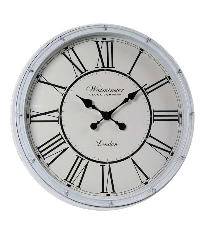 OROLOGIO DA PARETE IN PLASTICA E VETRO CON NUMERI ROMANI 50X5 CM BIANCO