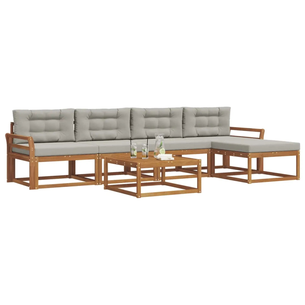 Set di divani da esterno 6 pcs Grigio Naturale e Chiaro