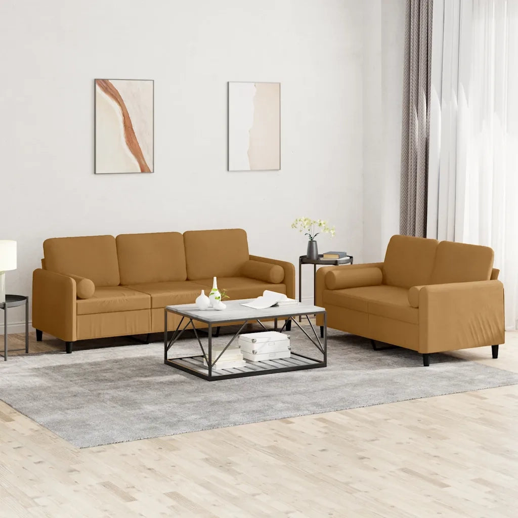 Set di Divani 2 pz con Cuscini Marrone in Velluto 3202041