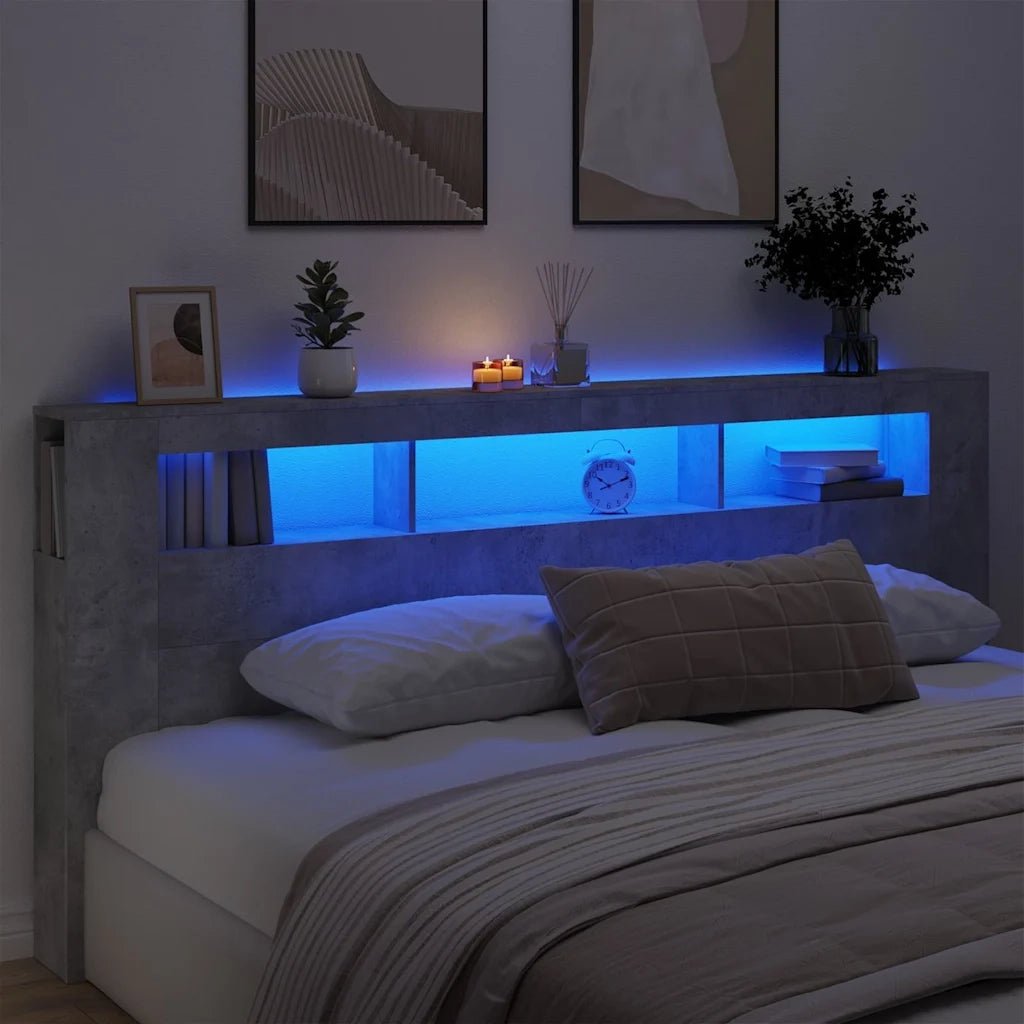 Testiera | Testata LED Grigio Cemento 220x18,5x103,5 cm Legno Multistrato