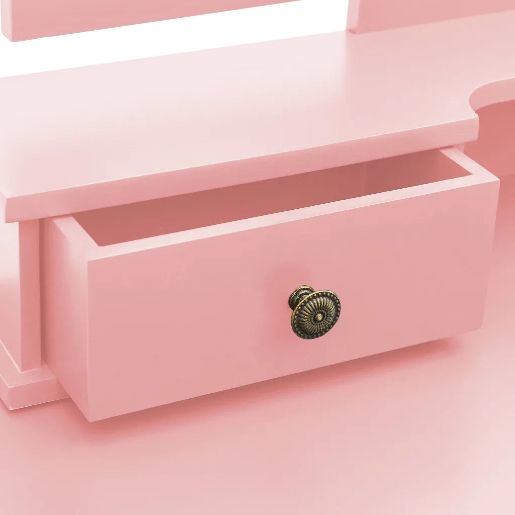 Tavolo da Trucco e Sgabello Rosa 100x40x146cm Legno Paulownia 289323