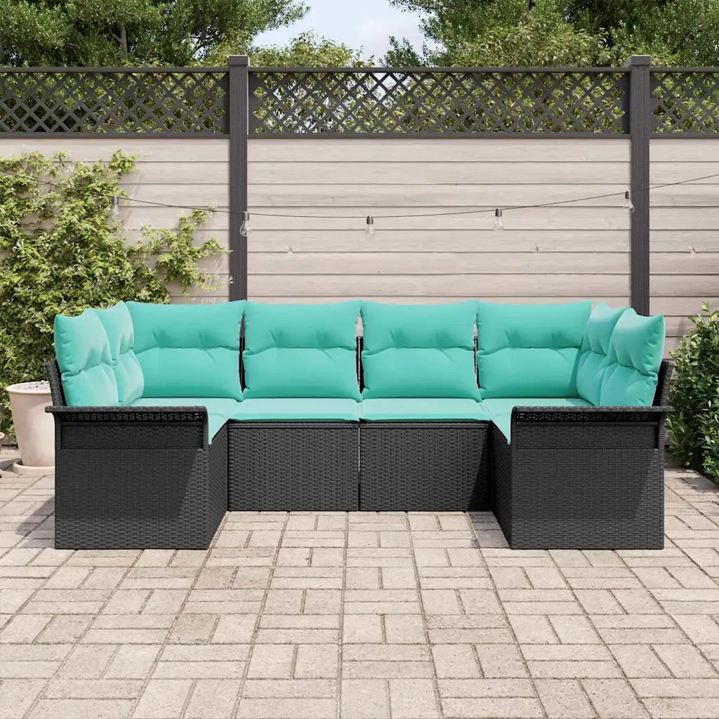 Set Divano da Giardino con cuscino 6 pcs Nero Poly Rattan