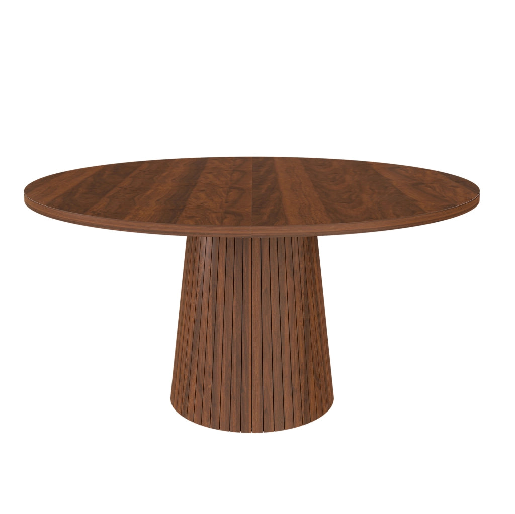 Tavolo da pranzo rotondo 110 cm in MDF con impiallacciatura effetto noce; colore noce