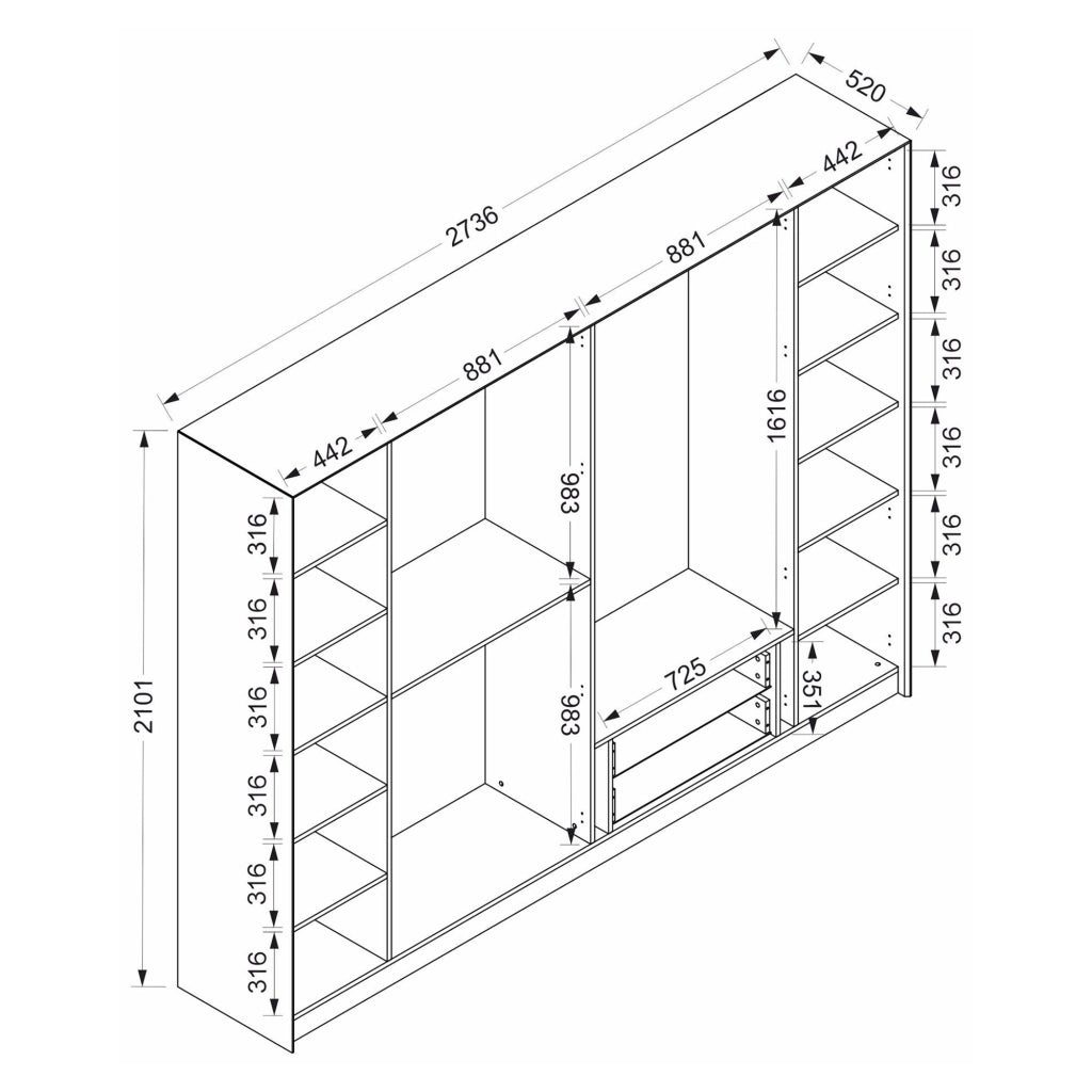 Armadio Camera da Letto Gavi, Guardaroba Grande Appendiabiti, 274x210h cm Bianco