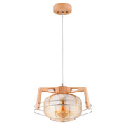 Lampada a sospensione Iskar Alfa legno vetro ambra Ø36 E27