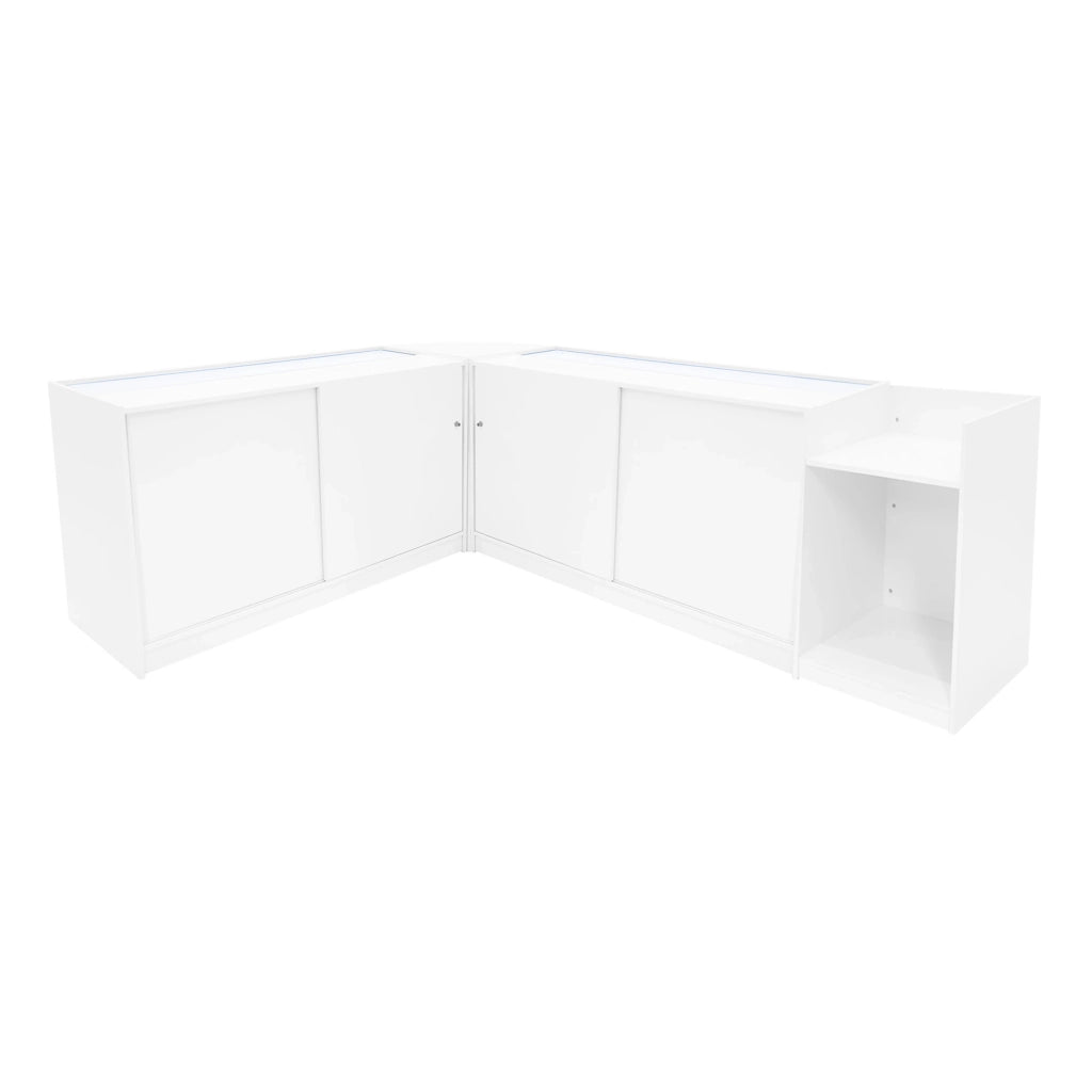 Set Banconi Negozio Bianco Luna LED B1500 CM60 TB60 con Serrature e Vetrina