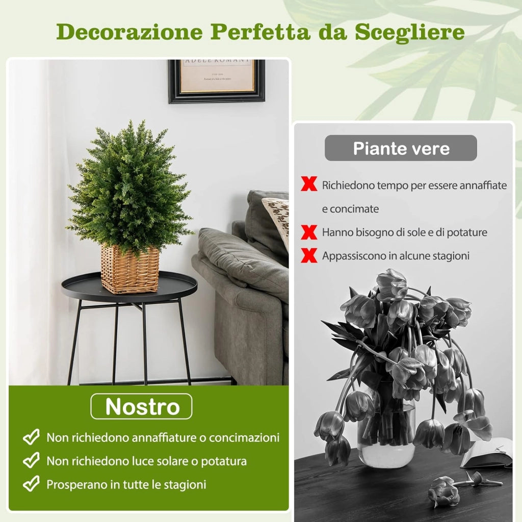 Pianta Finta 54 cm, Cedro Artificiale Resistente ai Raggi UV con Vaso Riempito di Cemento e Foglie Lussureggianti, Alberi Artificiali da Esterno e Interno