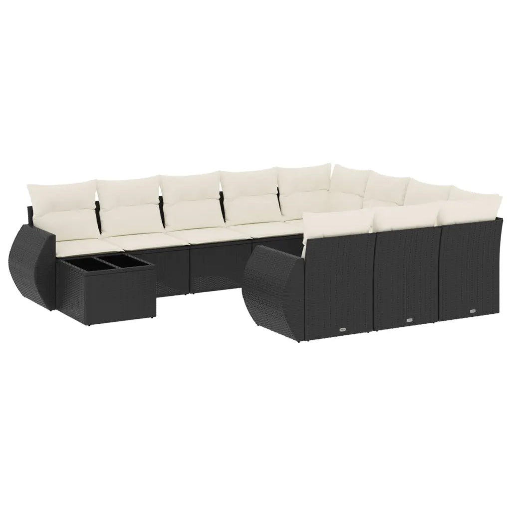Set Divani da Giardino 11 pz con Cuscini in Polyrattan Nero