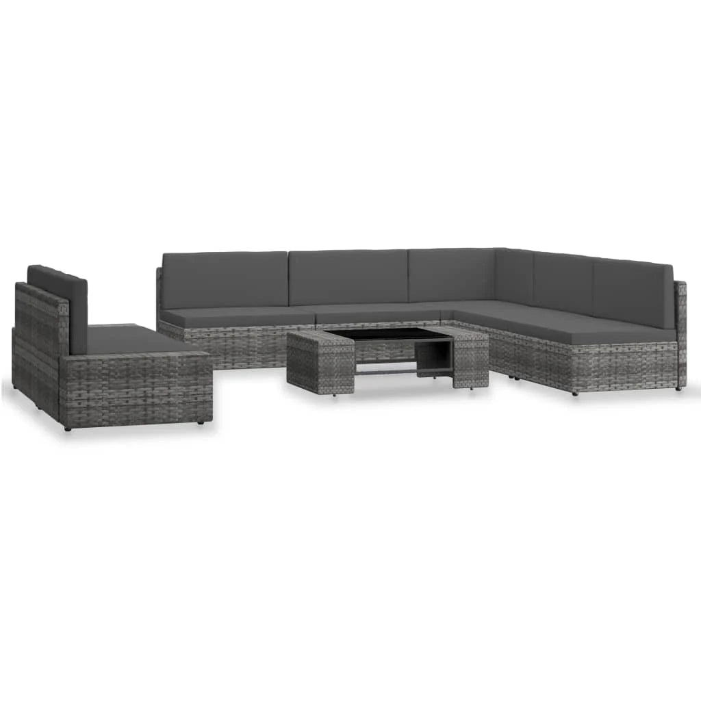 Set di mobili da giardino mobili da esterno set da 7 pezzi resina intrecciata grigia 02_0017454