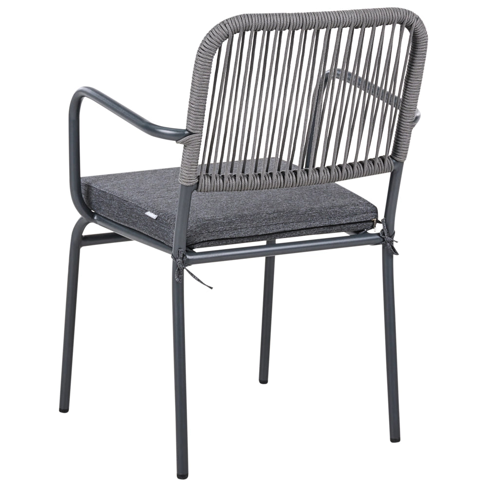 Set di 4 sedie da giardino in metallo alluminio impilabile verniciato a polvere per esterni con cuscini extra grigio