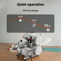 Compressore aerografo AS06T 1/4 CV con accessori, compressore per pistola aerografo con elevata portata d'aria 65-69 l/min, potente dispositivo ad aria compressa 3,2 bar, per aerografia