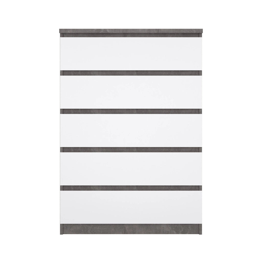 Cassettiera Ansel, Settimino multiuso, Comò camera da letto, Mobile con cassetti, 77x50 h111 cm, Cemento e Bianco lucido