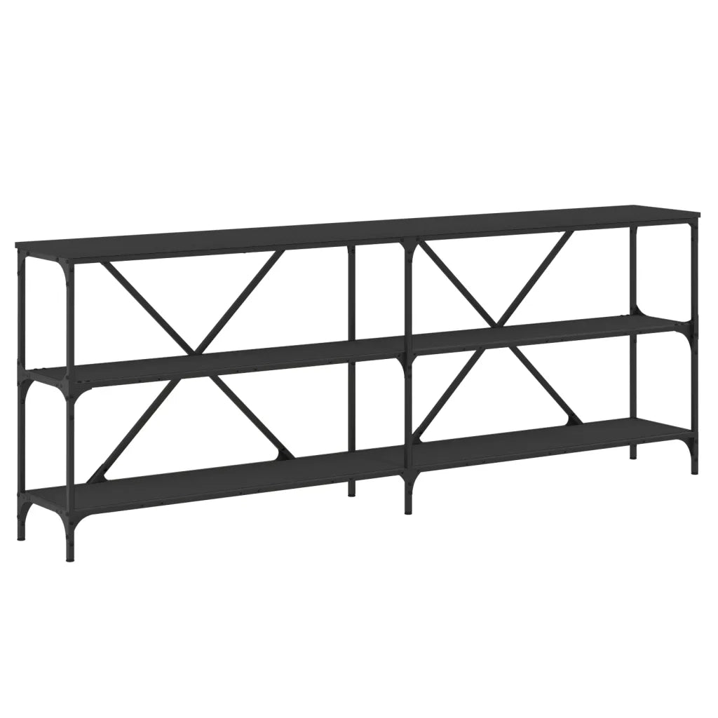 Tavolino Consolle Nero 200x30x75 cm Legno Multistrato e Ferro 832858