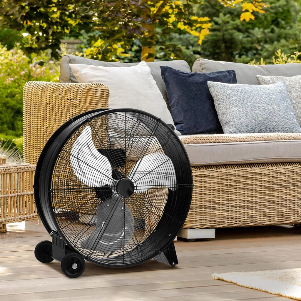 Ventilatore da Terra Industriale a 3 Velocità con Pale in Alluminio, Ventilatore a Piantana Potente ad Alta Velocità su Ruote in Gomma, 180W Max, 65x37x67 cm (Nero)