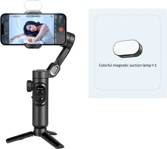 Kit di stabilizzazione per smartphone - Incluso piccolo lampione magnetico - Stabilizzatore per smartphone - Stabilizzazione anti-scossa - Adatto a tutti i smartphone - Riconoscimento oggetto e facciale - Nero