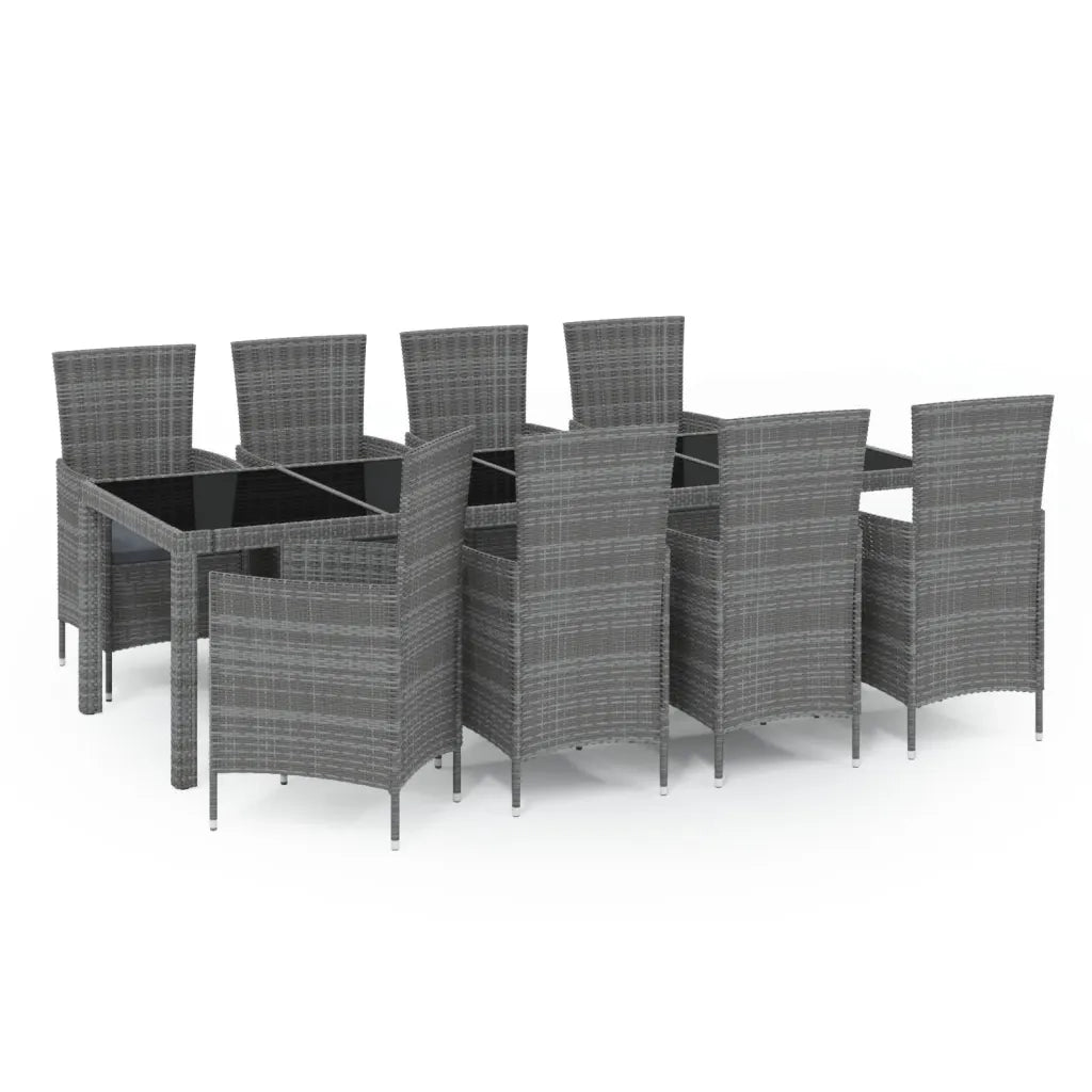 Set da Pranzo da Esterno 9 pz con Cuscini in Polyrattan Grigio 3094885