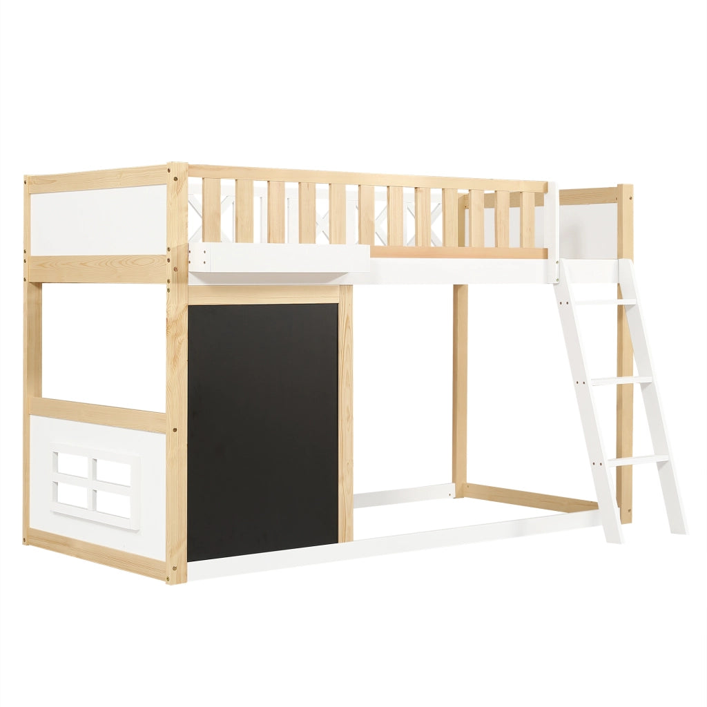 DESMIU Letto a soppalco per bambini 90 × 200 cm 1 posto con lavagnetta, box portaoggetti e sponde, senza materasso