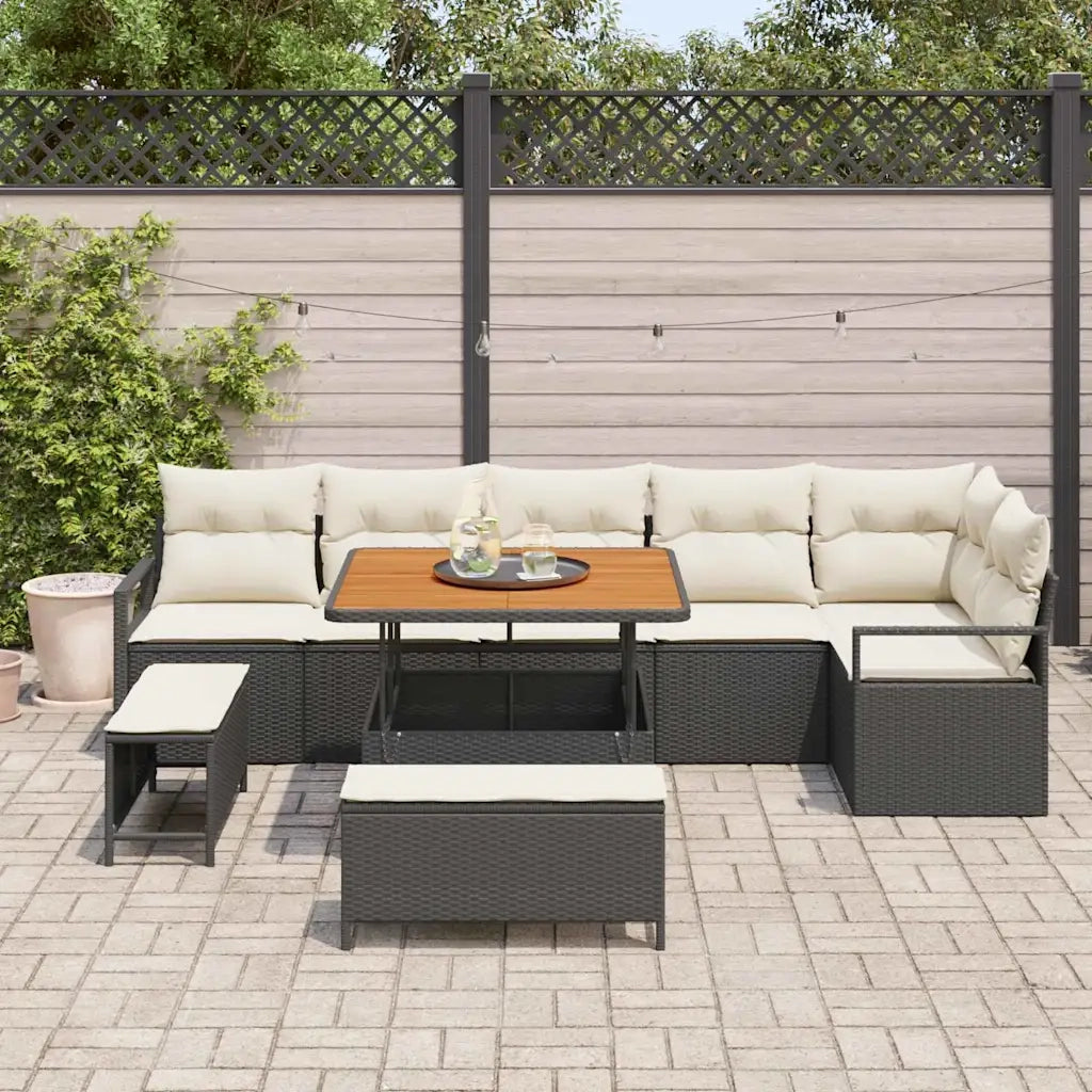 Set Divano da Giardino con cuscino 9 pcs Nero e Crema