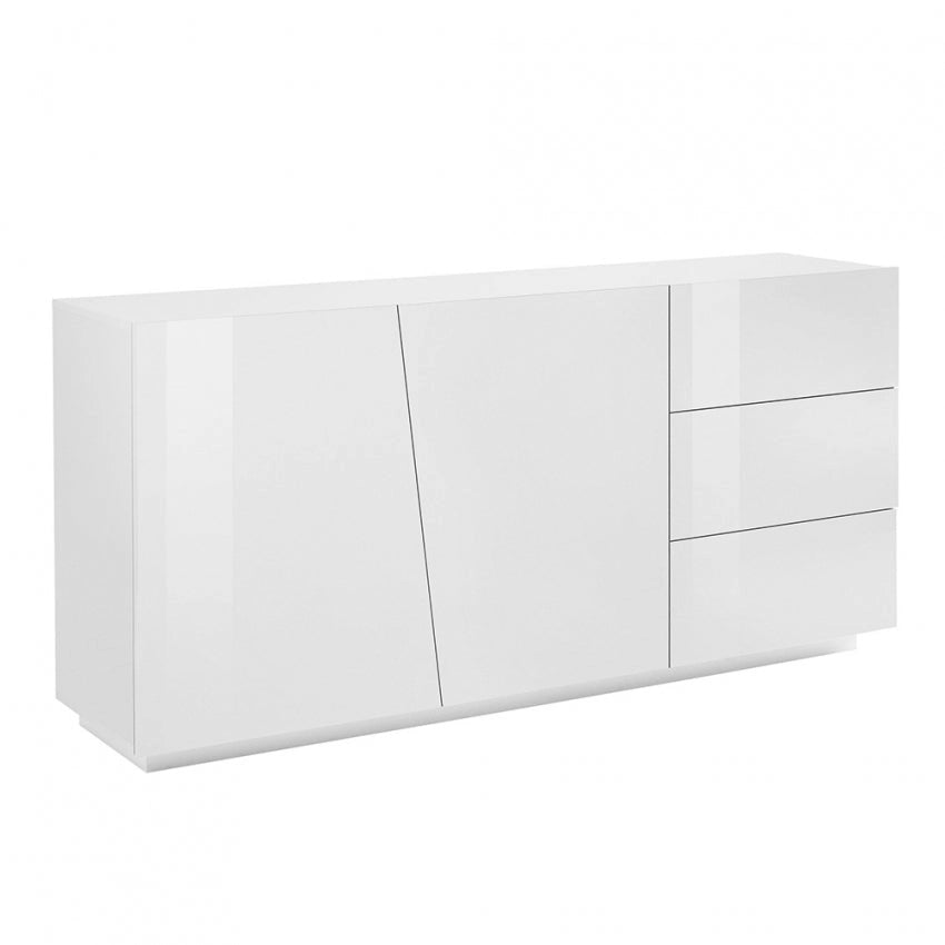 Credenza VEGA: Moderna con 2 ante a battente e 3 cassetti, colore bianco lucido 180.
