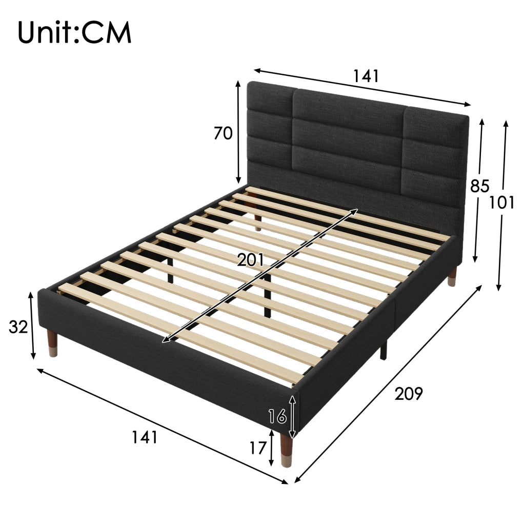 Letto matrimoniale 140x200 cm con materasso 7 zone; in lino nero