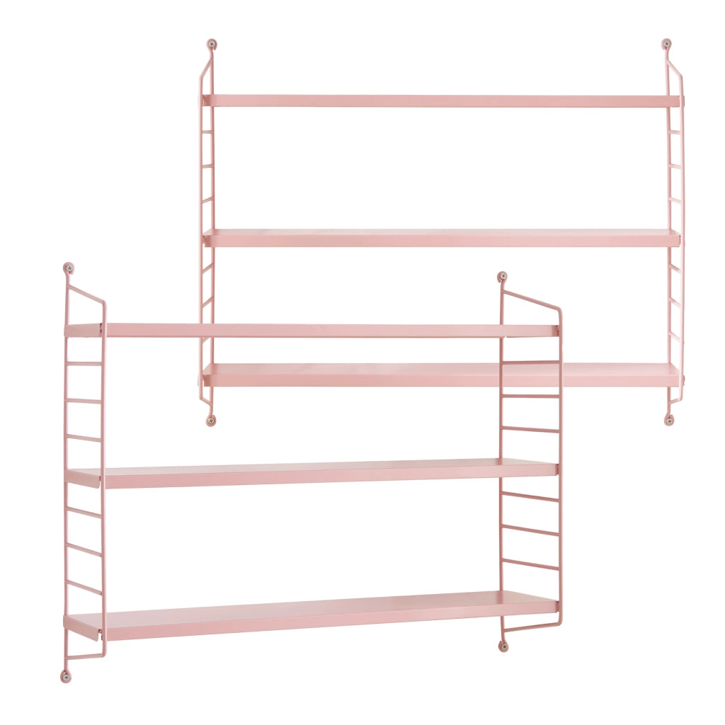 Set di 2 Scaffali da Parete Strängnäs a 3 Ripiani Regolabili  50 x 60 x 15 cm Acciaio Rosa [en.casa]