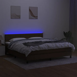 Letto a Molle Materasso e LED Marrone Scuro 160x200 cm Tessuto 3133168