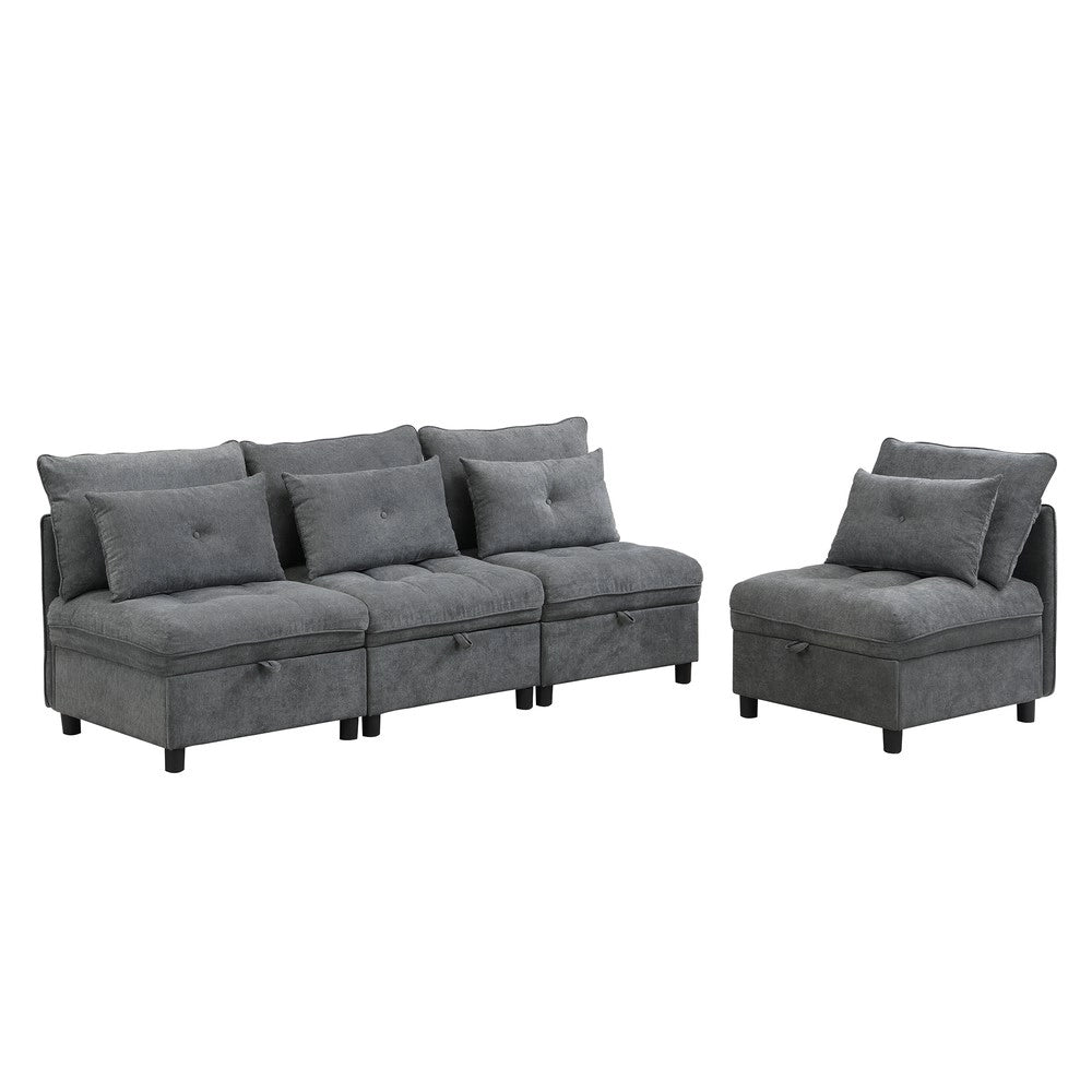 Divano letto 4 posti modulare con contenitore ¨C Minimal ¨C Tessuto chenille