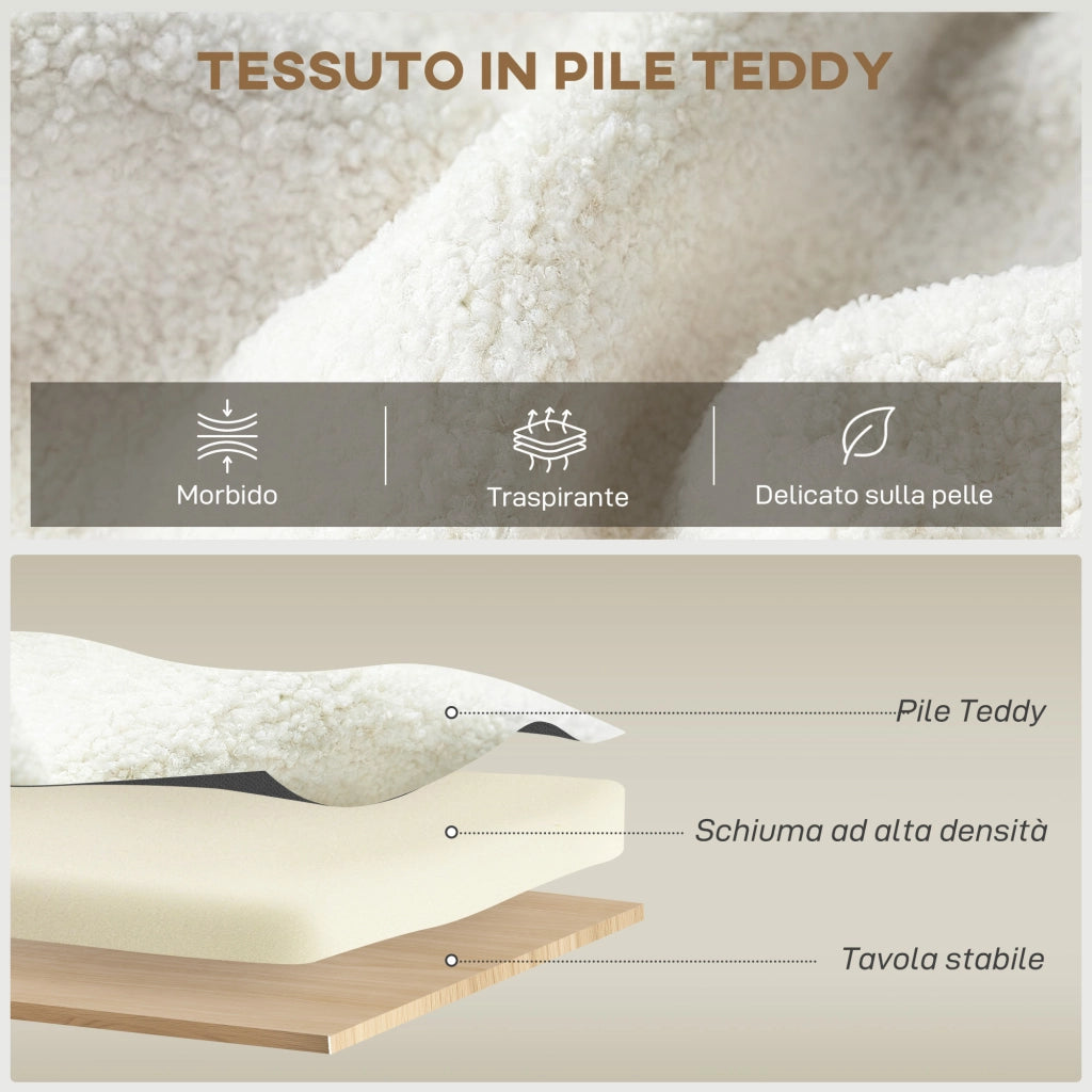 Poltrona Moderna con Spazio Contenitore a Scomparsa e Cuscino, Rivestimento in Pile Teddy, 76x77x95 cm, Crema