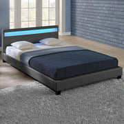 Letto Matrimoniale Imbottito 180x200 cm Testiera Alta con Illuminazione a LED Similpelle - Grigio Scuro Corium