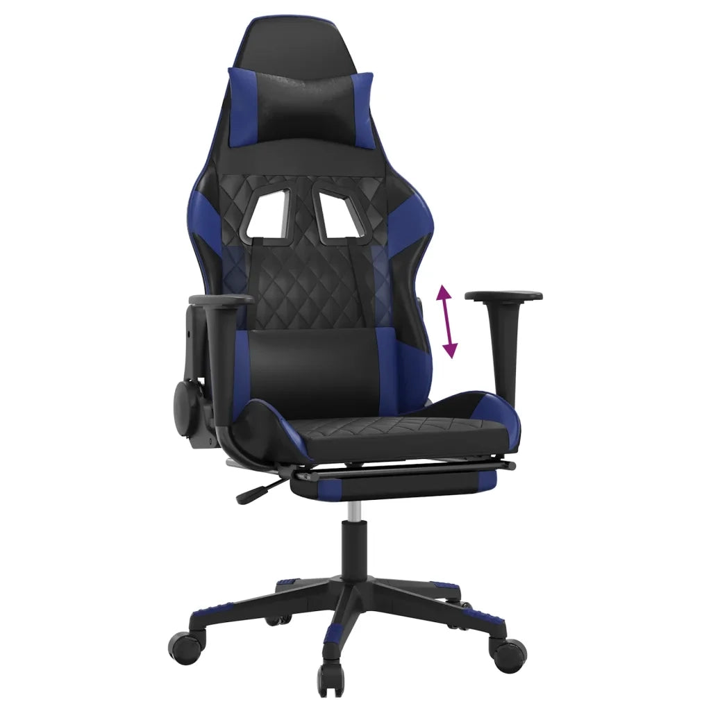 Sedia da Gaming | Sedia da e-sports con Poggiapiedi Nero e Blu in Similpelle