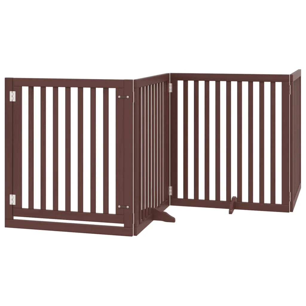 Cancelletto di sicurezza per cani con porta pieghevole 6 pannelli legno di pioppo marrone 02_0023024