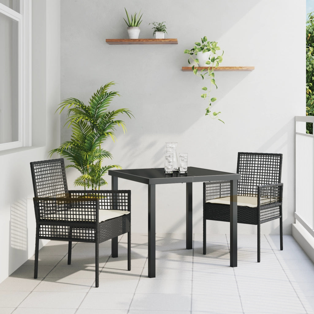 Sedia da giardino  2 pezzi con cuscini Nero in Polyrattan