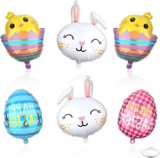 6 Pacchi di palloni di Pasqua - Uovo di Pasqua con coniglio e pollo - Palloni di grande folla di Pasqua - Decorazione per festa di compleanno, casa e baby shower.